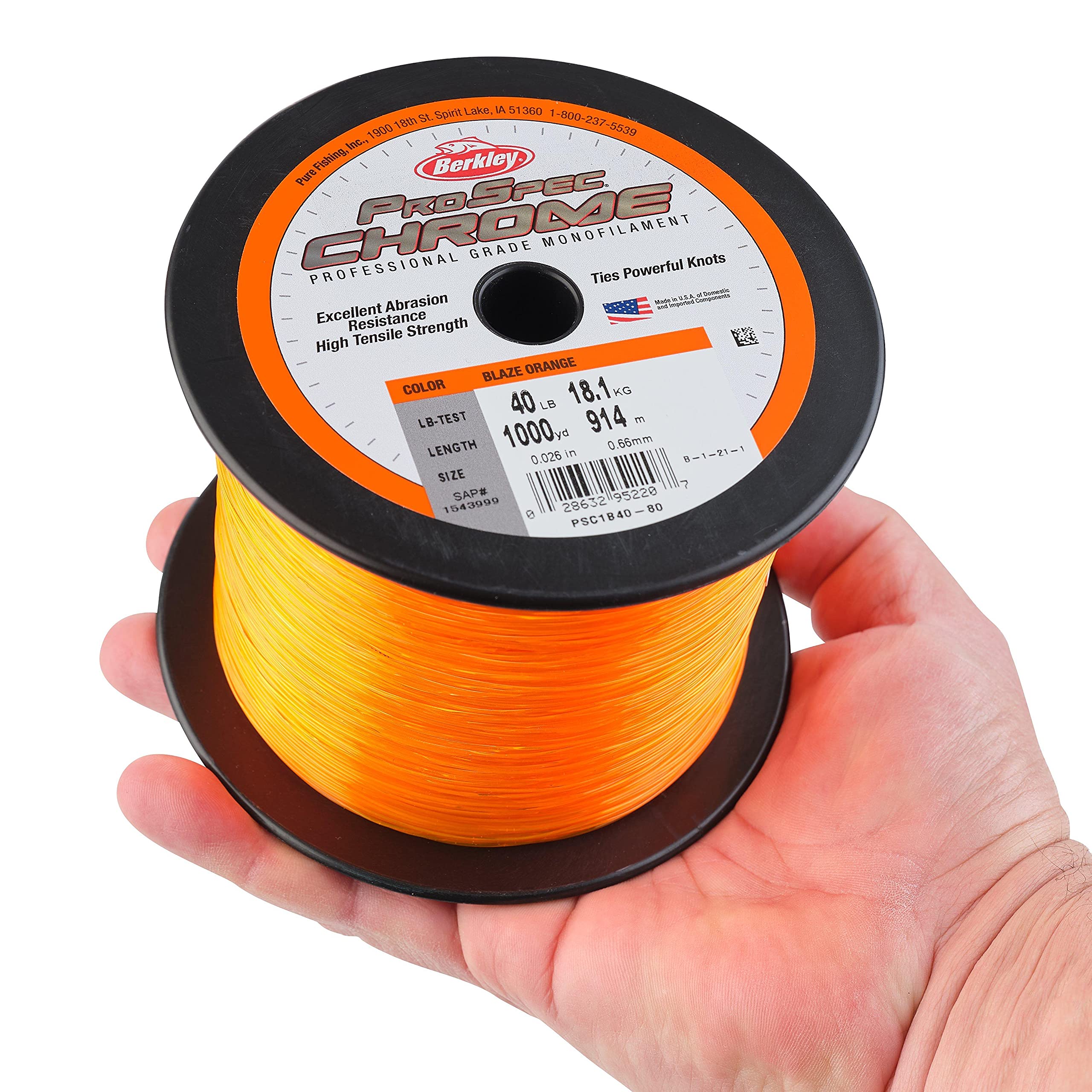 Berkley ProSpec® Chrome, Blaze Orange, 16lb | 7.2kg, 1000yd | 914m Monofilament Fishing Line, Suitable for Saltwater Environments