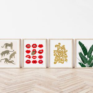 Creative Collage Set of 4 | Leopard | Plant | This Must Be the Place | Lips | Wall Art | Poster | Art Print | Dorm Room Decor | Poster | Made in USA | Gallery Grade | Unframed (8x10)