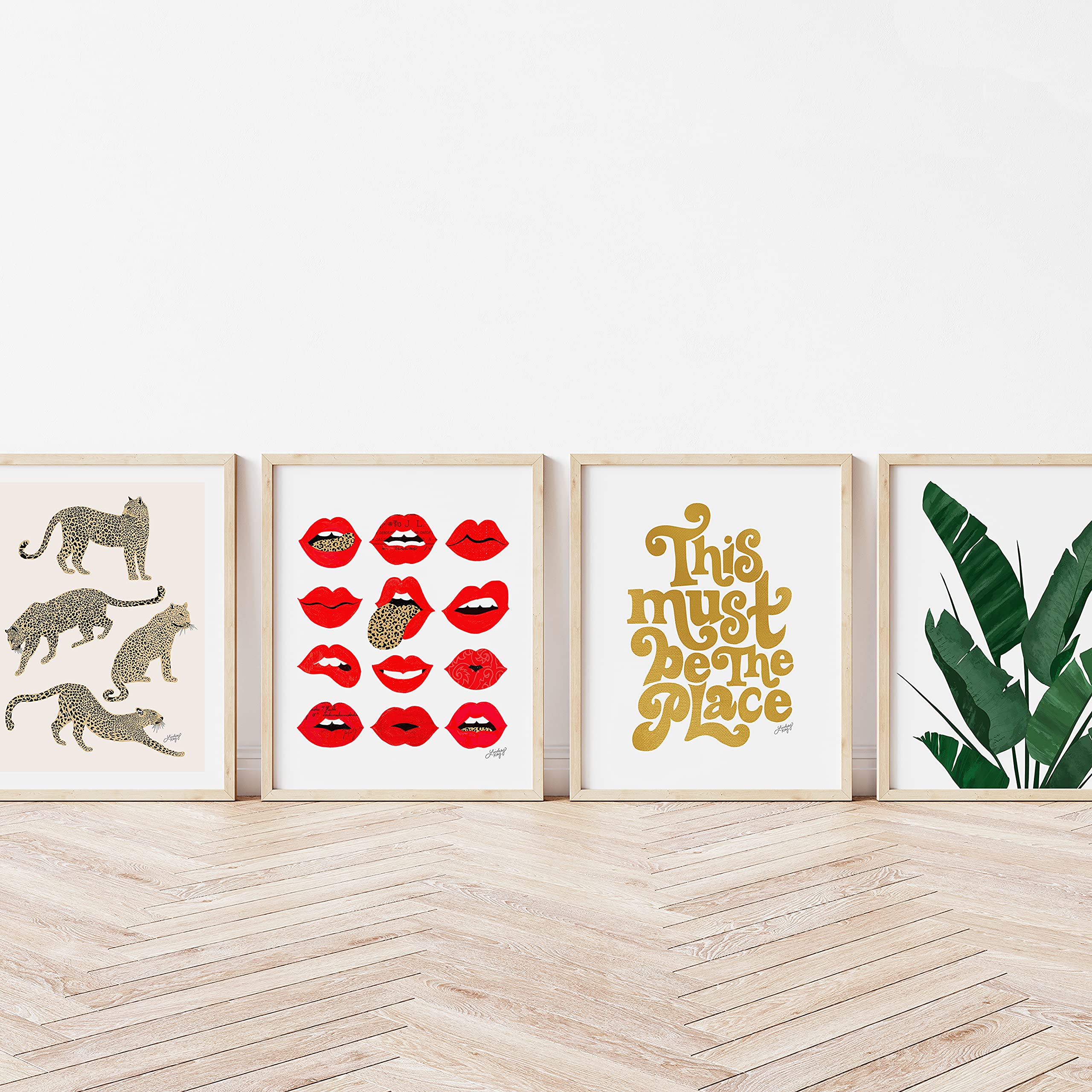 Creative Collage Set of 4 | Leopard | Plant | This Must Be the Place | Lips | Wall Art | Poster | Art Print | Dorm Room Decor | Poster | Made in USA | Gallery Grade | Unframed (8x10)