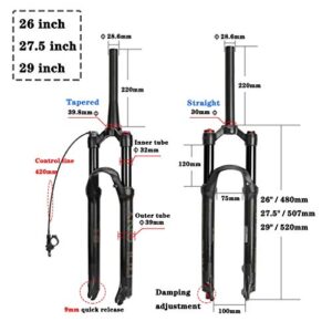 LvTu Mountain Bike 26 27.5 29 Inch Suspension Fork, Magnesium Alloy Air Forks, with Expander Plug, Accessories (Color : Straight Manual Lockout, Size : 27.5 inch)