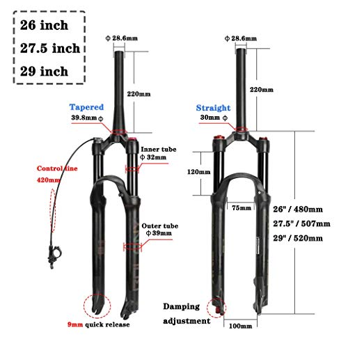 LvTu Mountain Bike 26 27.5 29 Inch Suspension Fork, Magnesium Alloy Air Forks, with Expander Plug, Accessories (Color : Straight Manual Lockout, Size : 27.5 inch)