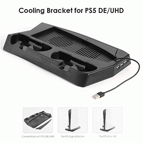 Scoutdoors Playstation 5 Charging Stand with Cooling Fan - Must Have PS5 Accessory, Charges 2 Controllers - Fan Cools Console - Game Storage, Works with Standard PS 5, Digital Edition or Ultra HD