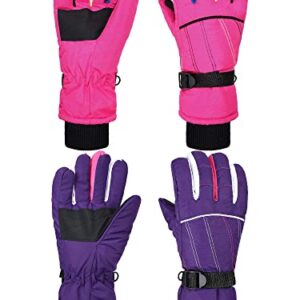 2 Pairs Kids Mittens Children Winter Snow Waterproof Thick Warm Windproof Gloves for Girls Boys (Purple and Pink Stripe Style,3-6 Years)