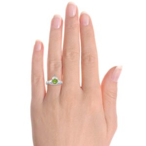 Rylos Rings Sterling Silver Claddah Love, Loyalty & Friendship Ring Heart 6MM Gemstone & Diamond Claddagh Rings August Peridot Jewelry Size 11