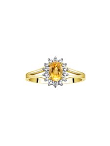 rylos rings for women 14k gold plated silver halo of diamond birthstone ring 6x4mm gemstone november citrine jewelry for women size 7