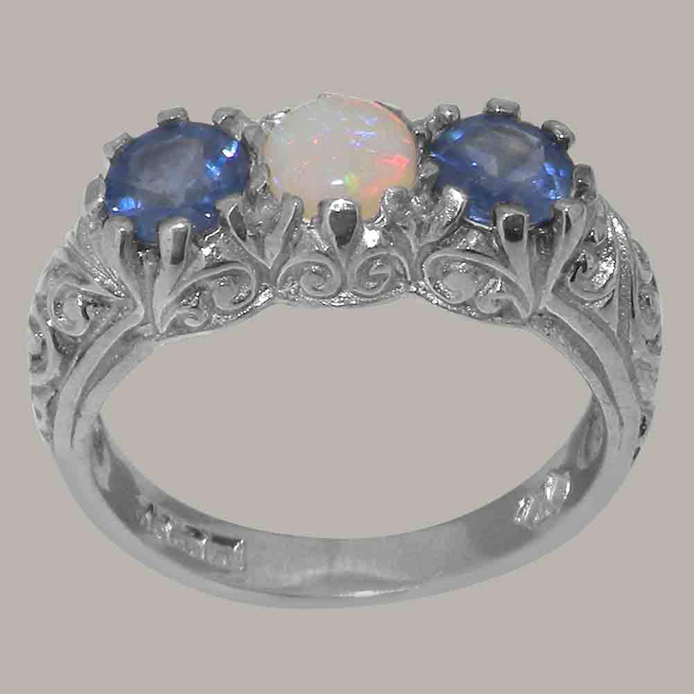 925 Sterling Silver ring with Natural Opal and Sapphire Womens Anniversary ring - Size 11.25