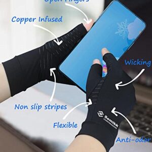 2 Pairs Compression Gloves for Women and Men – Copper Arthritis Gloves for Rheumatoid Arthritis Osteoarthritis Carpal Tunnel – Hand Pain Relief and Support – Open Finger (Black, X-Large (2 Pair))