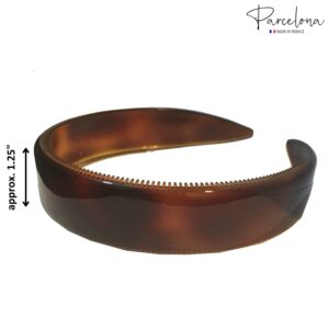 Parcelona French Extra Wide Tortoise Shell Brown Celluloid Inner Nibs Flexible Hair Headband Fashion Headband for Women Strong Hold Grip No Slip Durable Styling Girls Hair Accessories, Made in France