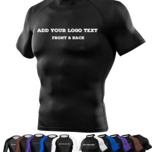 Add Your Text Compression Fitness Training Gear Fight Wear for Gracie Jiu-Jitsu, Short Sleeve Black Large