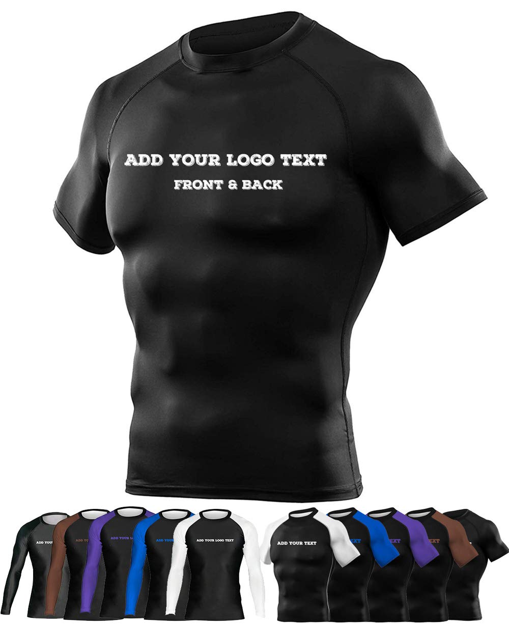 Add Your Text Compression Fitness Training Gear Fight Wear for Gracie Jiu-Jitsu, Short Sleeve Black Large