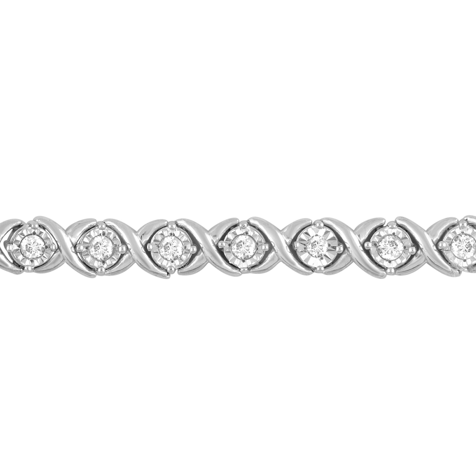 Beyond Brilliance Classy 1.00 Carat Natural Diamond XO Bracelet Prong Set White Gold Rhodium Plated Over Sterling Silver Wedding Fashion Jewelry for Women