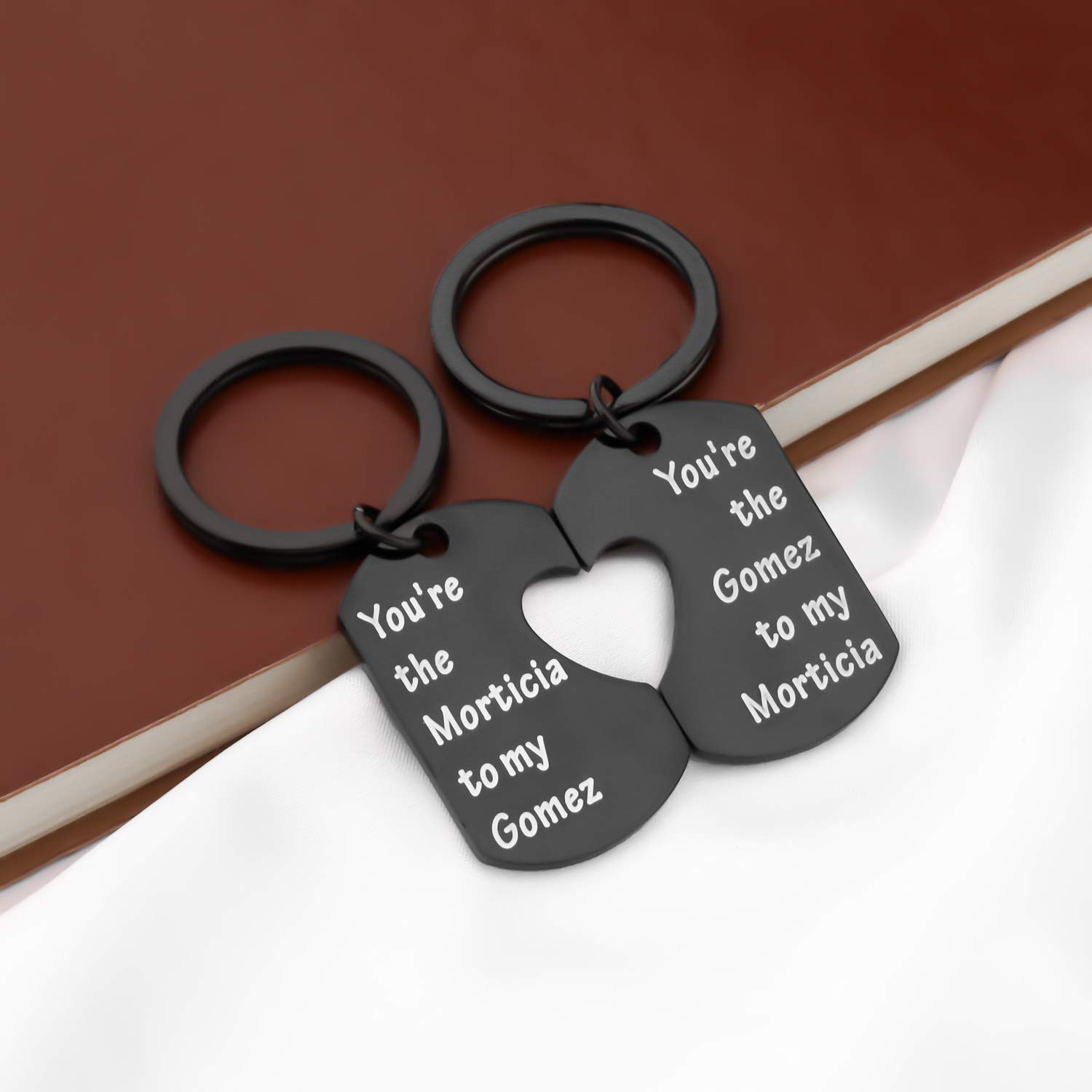 PLITI Musical Inspired Gifts Musical Theatre Gifts Goth Dark Horror Lovers Gifts Gothic Gifts Morticia and Gomez Couple Keychain Sets (Gomez Morticia set black)