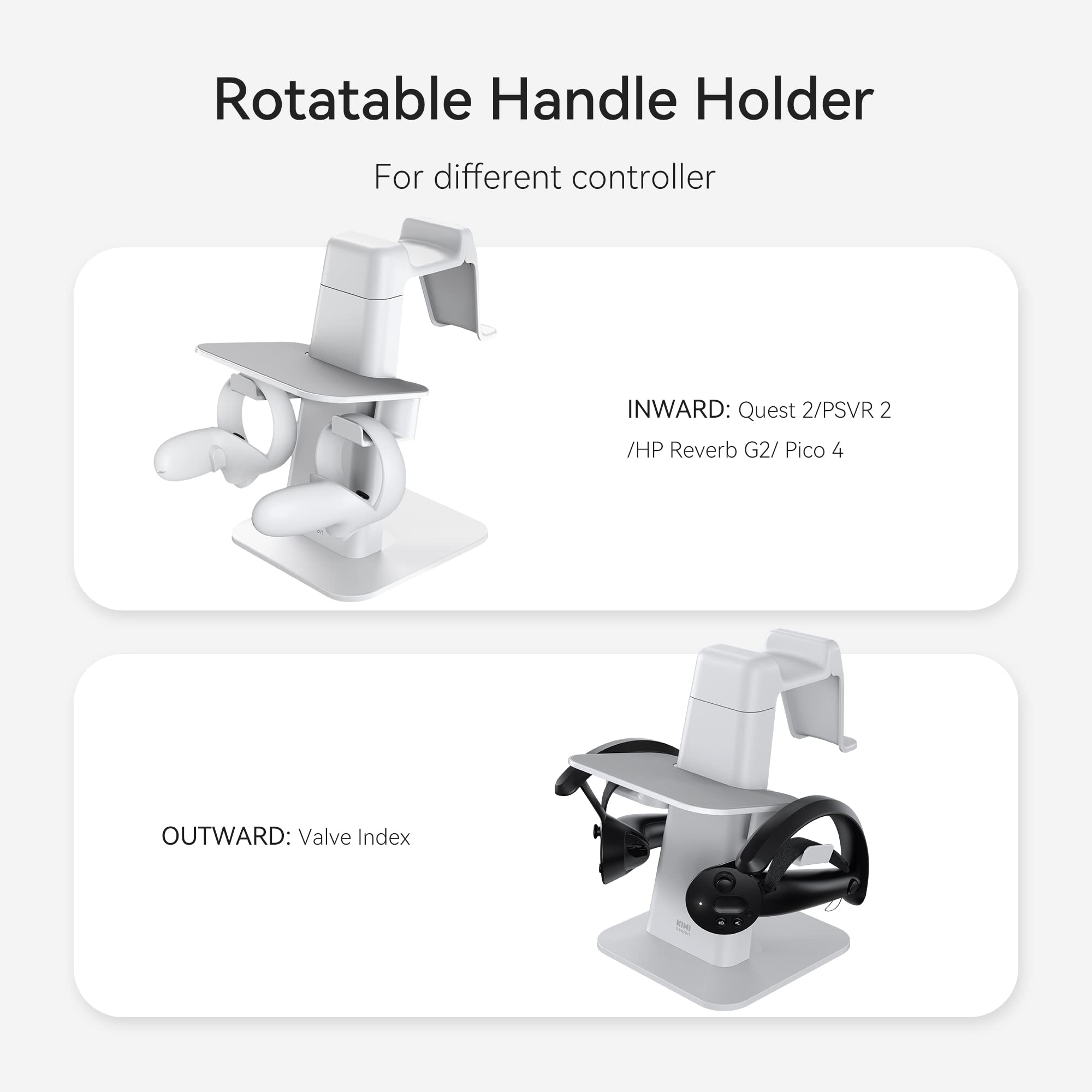 KIWI design VR Stand Accessories Compatible with Quest 2/PSVR 2/Valve Index/HP Reverb G2/ Pico 4/Quest VR Headset and Touch Controllers (Gray-White)