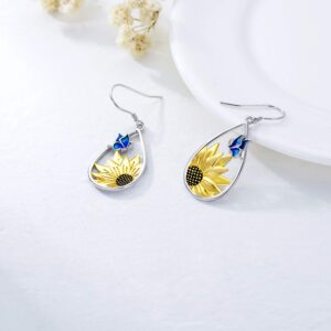 Sunflower/Dragonfly/Daisy Teardrop Dangle Earrings 925 Sterling Silver Boho Bohemian Sunflower Hook Earrings for Women Mothers Day Jewelry Gifts