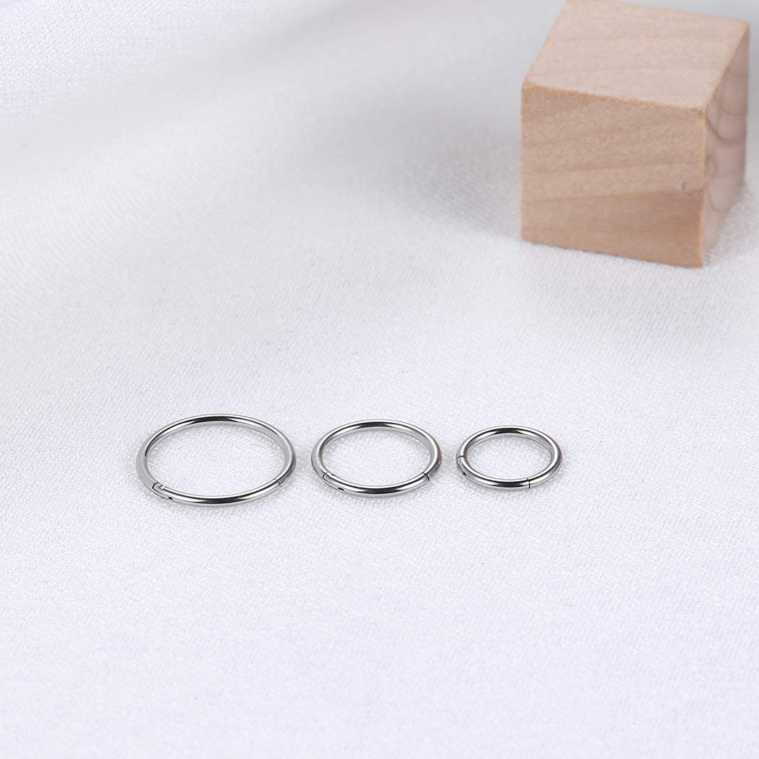 6Pcs 20g Nose Rings for Women Men 316L Surgical Steel Hinged Earring Hoops Rook Helix Cartilage Daith Tragus Earrings 6 mm 8mm 10mm Set