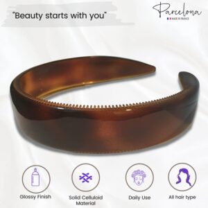 Parcelona French Extra Wide Tortoise Shell Brown Celluloid Inner Nibs Flexible Hair Headband Fashion Headband for Women Strong Hold Grip No Slip Durable Styling Girls Hair Accessories, Made in France