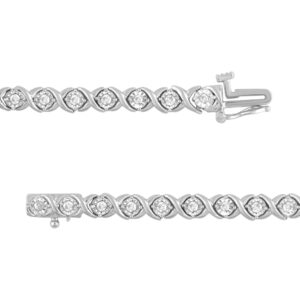 Beyond Brilliance Classy 1.00 Carat Natural Diamond XO Bracelet Prong Set White Gold Rhodium Plated Over Sterling Silver Wedding Fashion Jewelry for Women