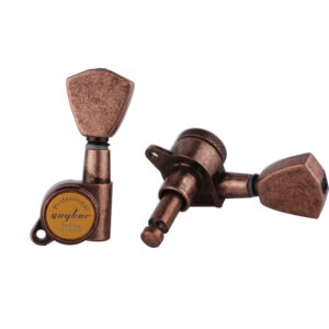 Guyker Guitar Locking Tuners (3L + 3R Handed) - 1:18 Models Rear Lock String Tuning Key Pegs Machine Head with Trapezium Button Antique Bronze, GK04SP