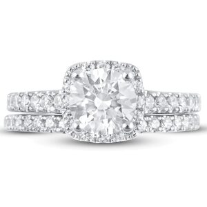 bridal set 2-1/5 ct tw round cut moissanite engagement ring wedding band set for women 14k white gold free engraving size 4.5