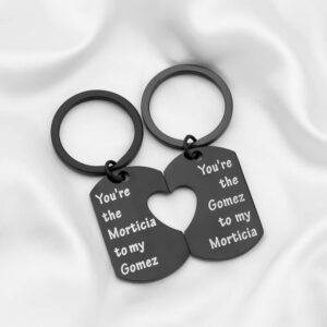 PLITI Musical Inspired Gifts Musical Theatre Gifts Goth Dark Horror Lovers Gifts Gothic Gifts Morticia and Gomez Couple Keychain Sets (Gomez Morticia set black)