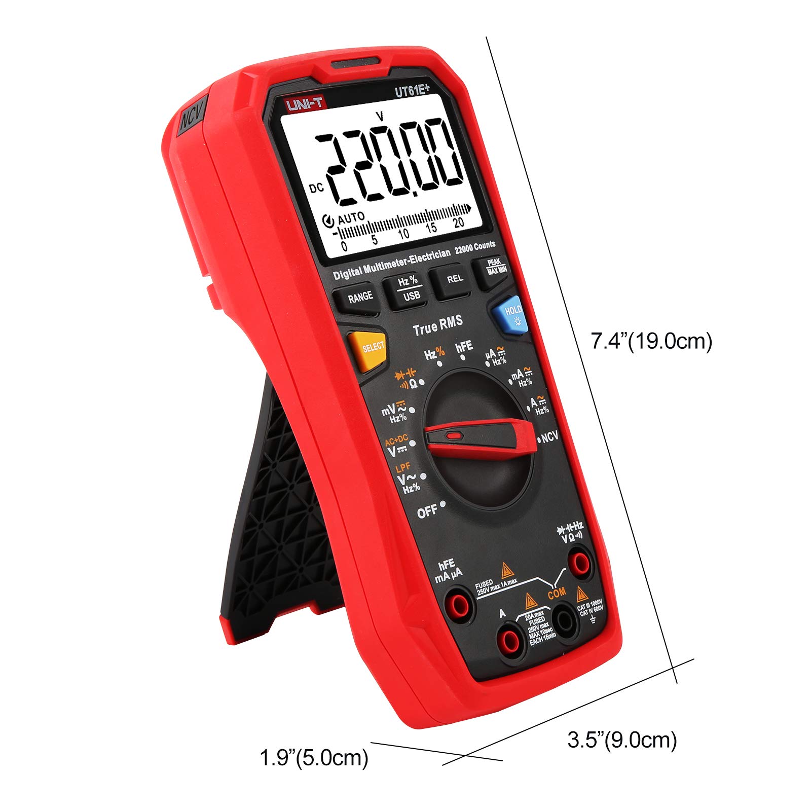 UNI-T Digital Multimeter UT61E Plus UT61E+ 22000 Counts True RMS 1000V AC DC USB Transmission NCV Voltage AC/DC Current Resistance Capacitance Frequency Duty Cycle Bandwidth hFE Peak Hold