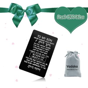 Vadaka Son Gift From Mom Metal Wallet Insert Card to Son Inspirational Gift Encouragement Gift Engraved Wallet Card Inserts Inspirational Card Birthday Graduation Wedding Gift Mom to Son Gifts