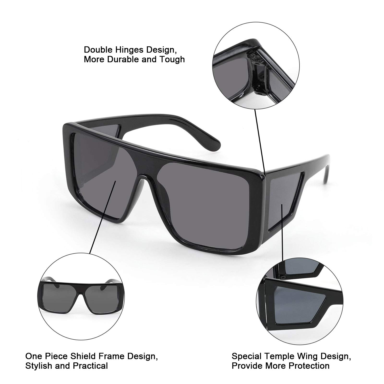 FEISEDY Rectangle Oversized Shield Sunglasses for Women Men Futuristic Rectangula Flat Top One Piece Shades B9037