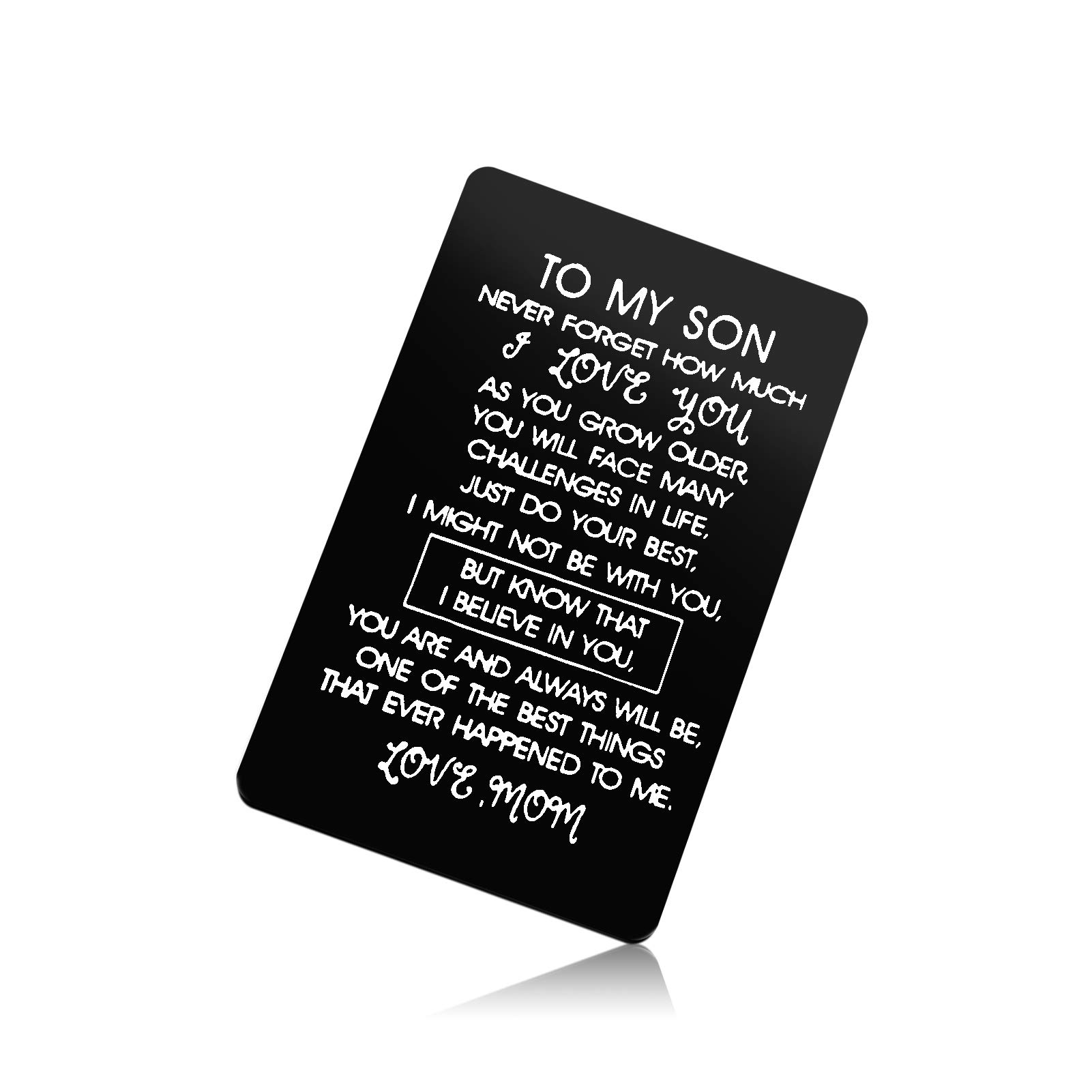 Vadaka Son Gift From Mom Metal Wallet Insert Card to Son Inspirational Gift Encouragement Gift Engraved Wallet Card Inserts Inspirational Card Birthday Graduation Wedding Gift Mom to Son Gifts