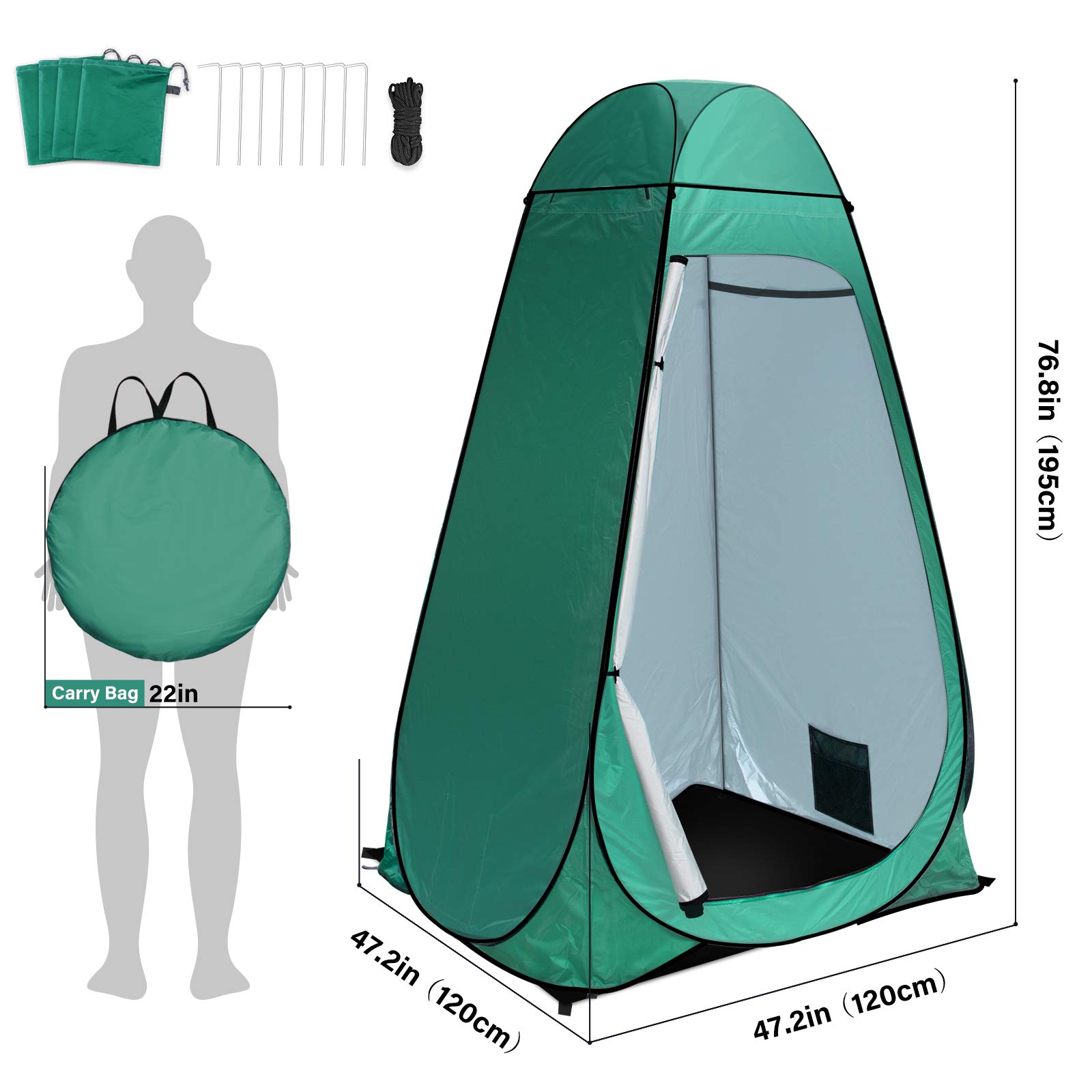 anngrowy Shower Tent Pop-Up Privacy Camping Portable Toilet Outdoor Camp Bathroom Changing Dressing Room Instant Shelters for Hiking Beach Picnic Fishing Potty, Extra-Tall, UPF 50+