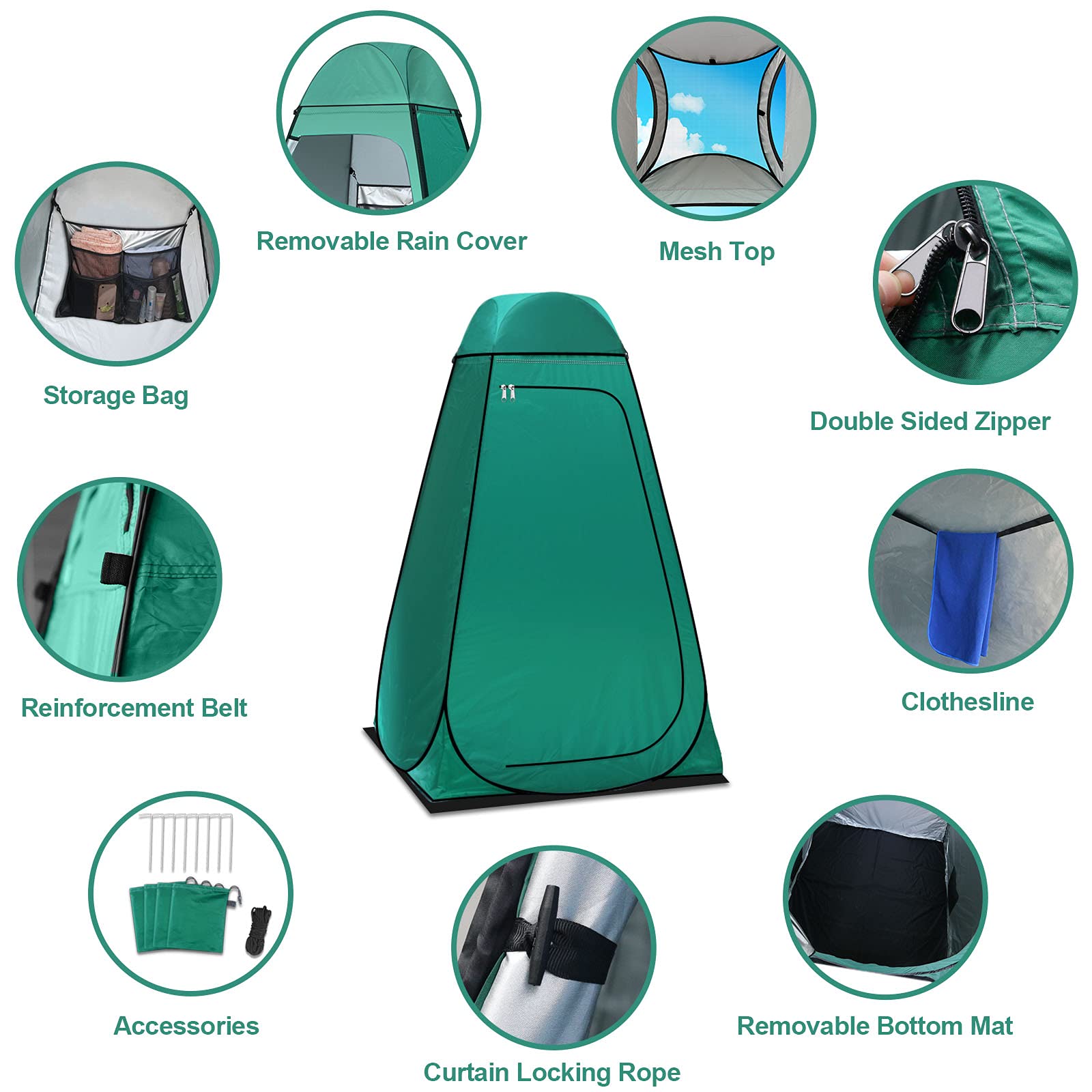 anngrowy Shower Tent Pop-Up Privacy Camping Portable Toilet Outdoor Camp Bathroom Changing Dressing Room Instant Shelters for Hiking Beach Picnic Fishing Potty, Extra-Tall, UPF 50+