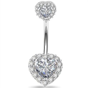 OUFER 14mm Double Heart Cubic Zirconia Navel Belly Button Ring Surgical Steel Piercing Jewelry