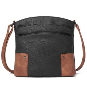 cluci crossbody bags for women leather purse travel vacation triple pockets vintage handbags shoulder bags black with brown