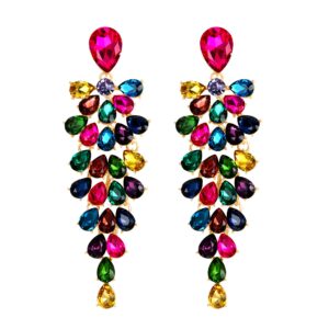 brilove women's wedding bridal dangle earrings crystal multi-layer teardrop cluster bling earrings multicolor gold-toned