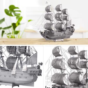 Piececool 3D Puzzle for Adults Metal Model Kits-Black Pearl Pirate Ship DIY 3D Metal Puzzles, Flying Dutchman Model Ship STEM Building Kit Puzzle Toy, Great Birthday Gift Idea-49 Pcs