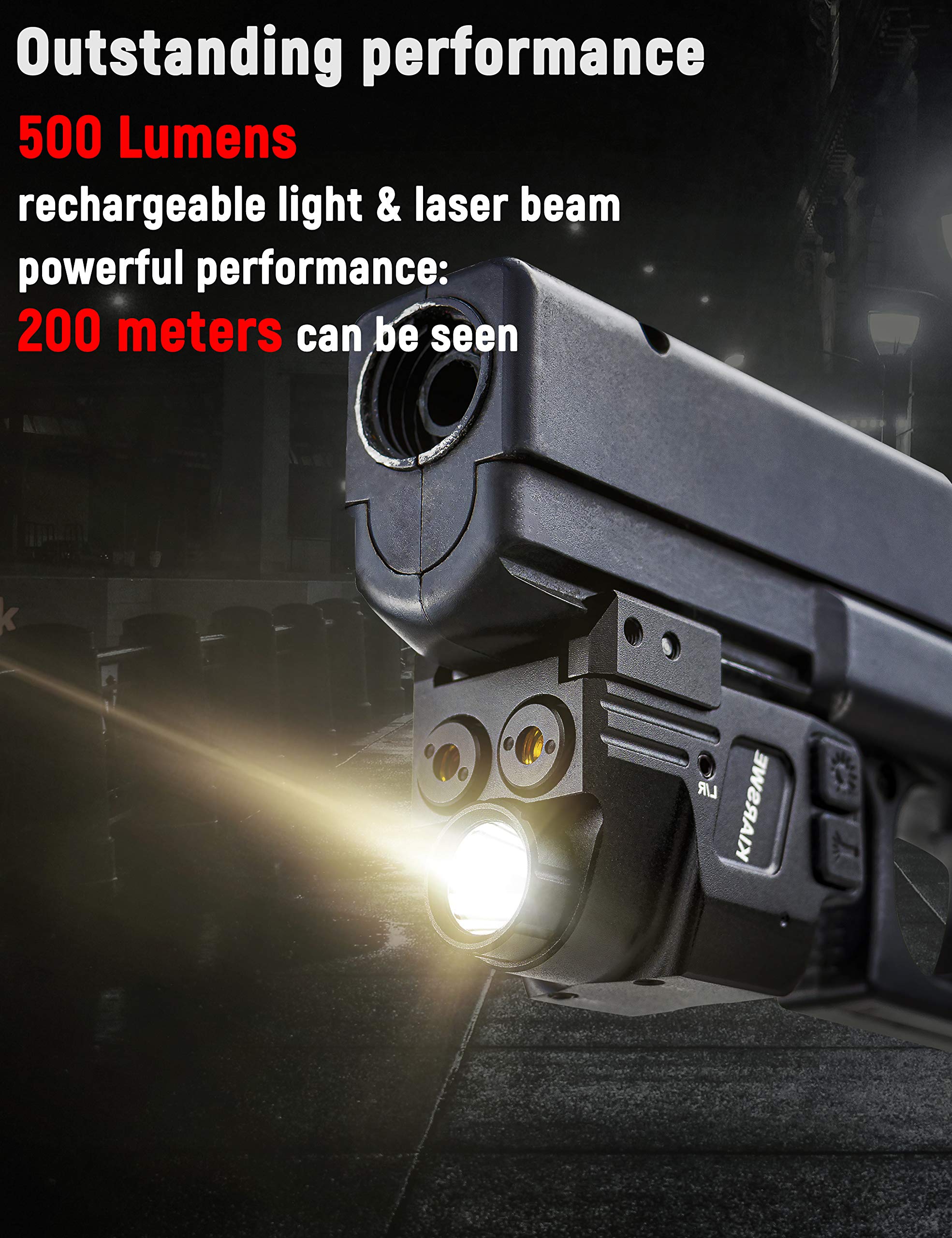 Kiarswe Shockproof Laser Light Combo, 500 Lumens Green Laser Light Combo, USB Rechargeable Red Green Laser Beam