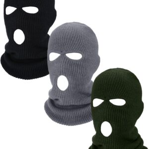 Geyoga 3 Pcs 3 Holes Ski Masks Knitted Full Face Cover Winter Balaclava Ski Mask for Outdoor Sports Men Women(Black, Army Green, Grey)