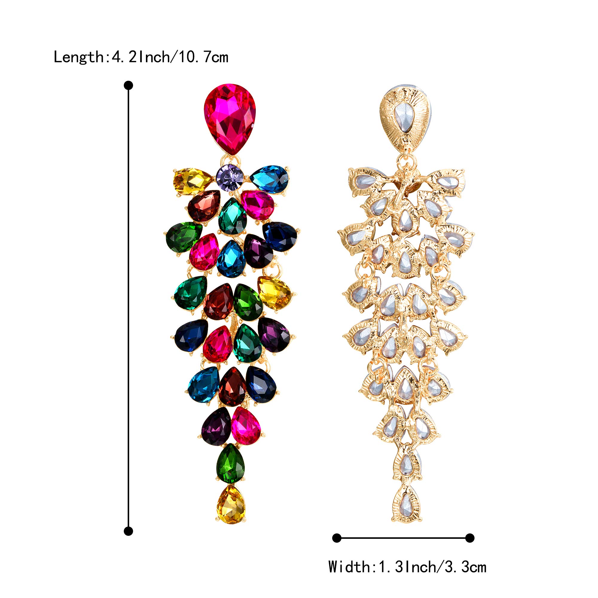 BriLove Women's Wedding Bridal Dangle Earrings Crystal Multi-Layer Teardrop Cluster Bling Earrings Multicolor Gold-Toned