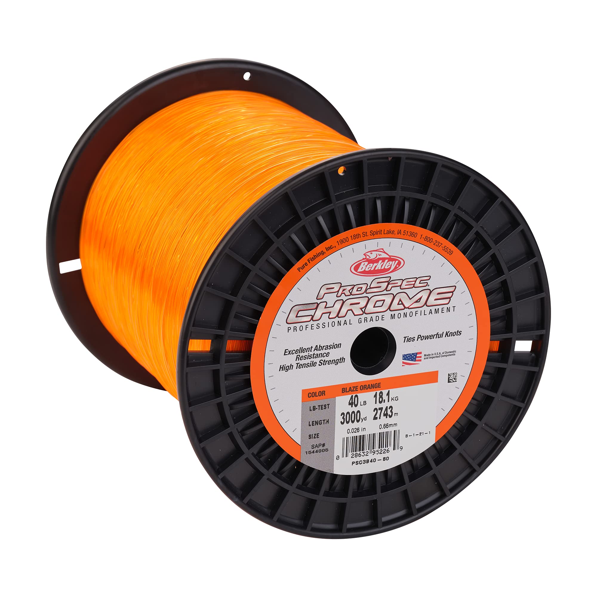 Berkley ProSpec® Chrome, Blaze Orange, 25lb | 11.3kg, 3000yd | 2743m Monofilament Fishing Line, Suitable for Saltwater Environments