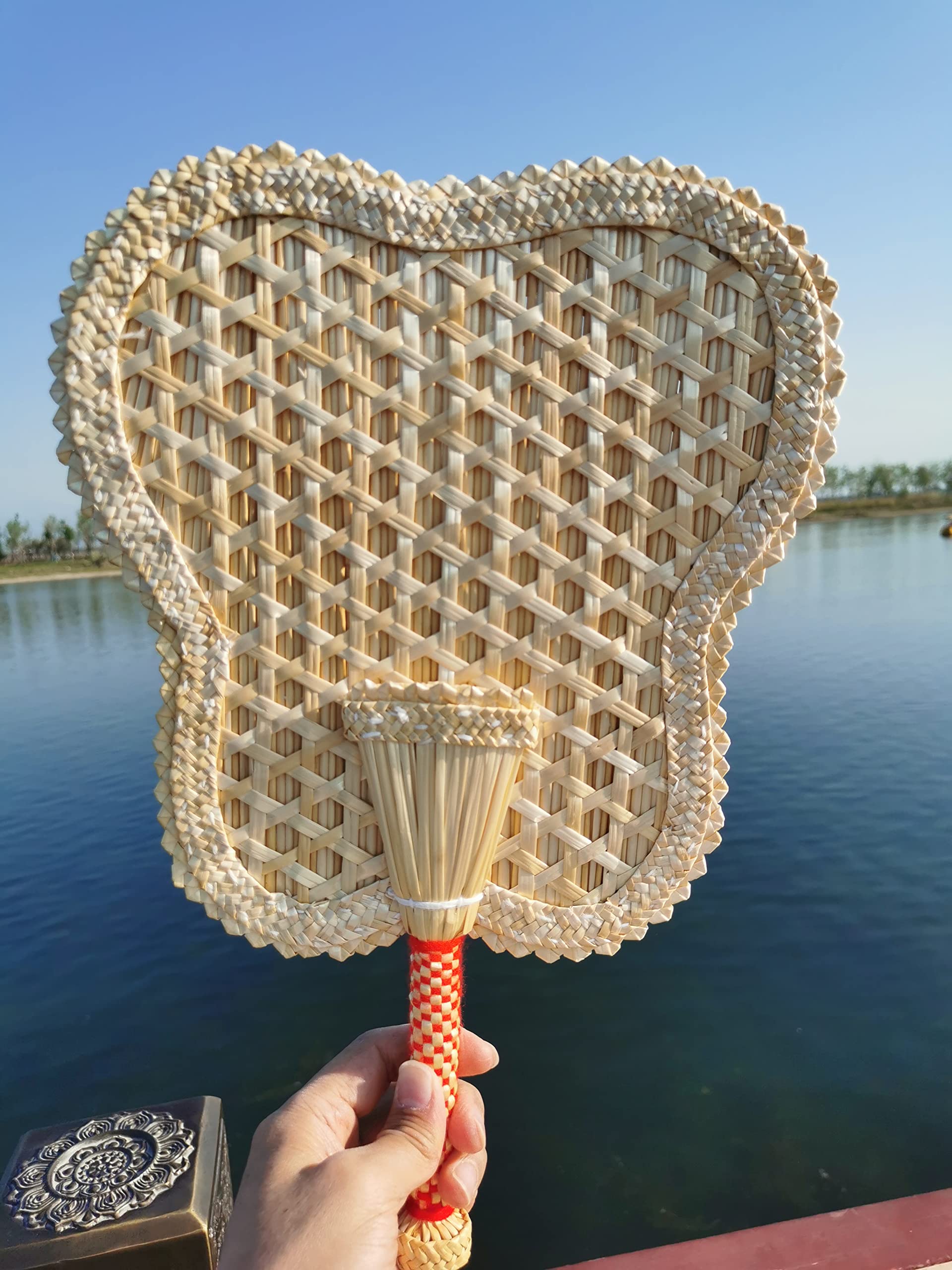 Kailinst Hand Woven Fan,Folding Hand Fan,Wheat Straw Hand Fan,Manual Fan,Hand Fans Women Foldable,Suitable for Summer,Barbecue,Decoration(7.2"Petal Fan)