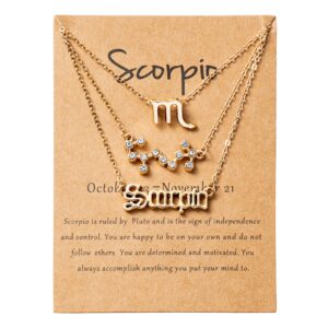 pantide 3pcs scorpio zodiac layer necklaces for women retro gold plated 12 constellation pendant letter necklace exquisite letter horoscope old english zodiac sign necklace jewelry birthday gift(gold)