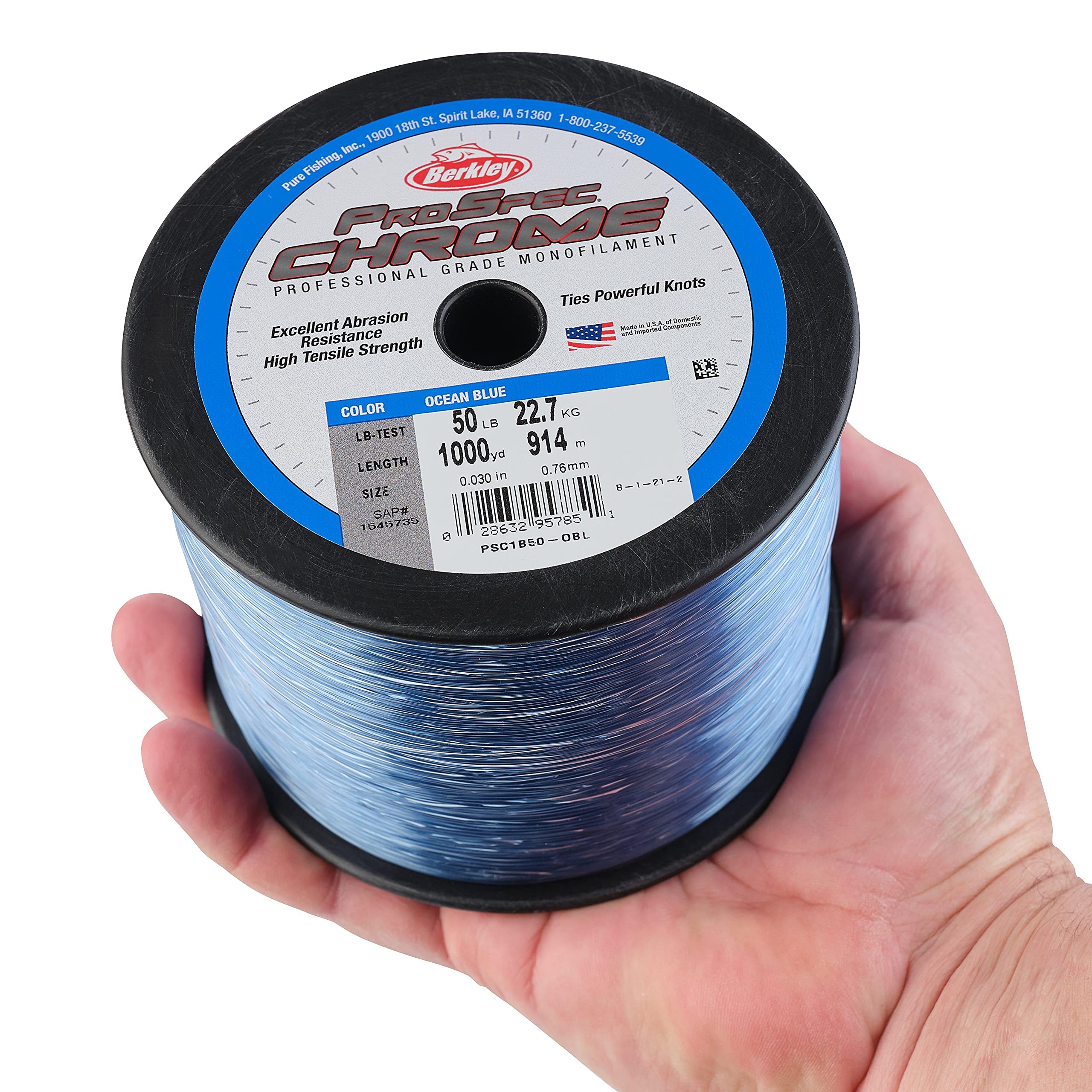 Berkley ProSpec® Chrome, Ocean Blue, 30lb | 13.6kg, 1000yd | 914m Monofilament Fishing Line, Suitable for Saltwater Environments