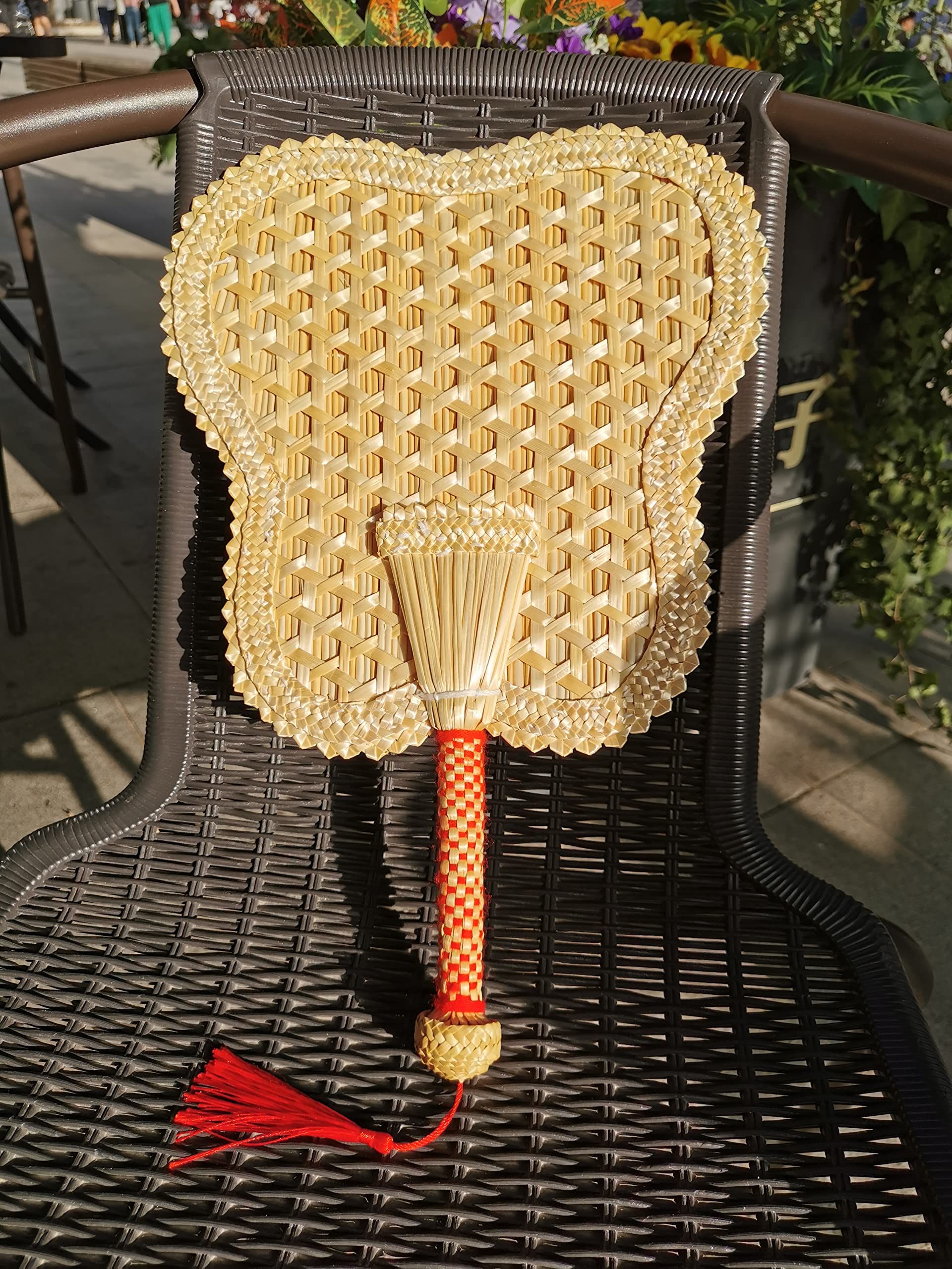 Kailinst Hand Woven Fan,Folding Hand Fan,Wheat Straw Hand Fan,Manual Fan,Hand Fans Women Foldable,Suitable for Summer,Barbecue,Decoration(7.2"Petal Fan)