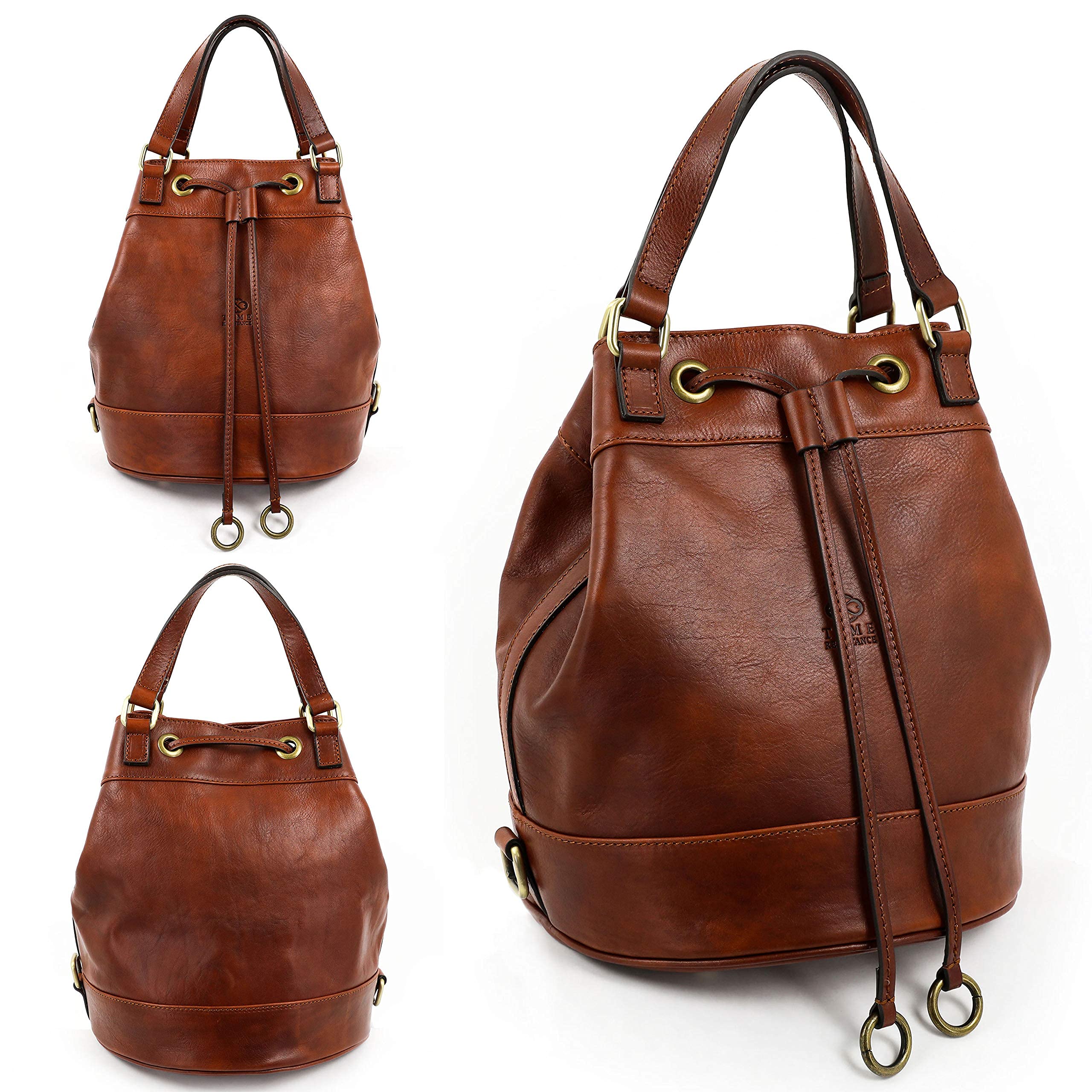 Time Resistance Leather Bucket Bag Full Grain Real Leather Tote Bag for Women