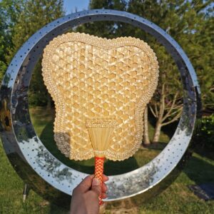 Kailinst Hand Woven Fan,Folding Hand Fan,Wheat Straw Hand Fan,Manual Fan,Hand Fans Women Foldable,Suitable for Summer,Barbecue,Decoration(7.2"Petal Fan)