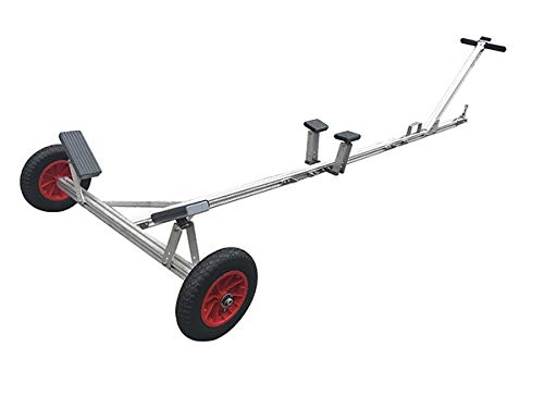 Multisport Portable Carry and Launch Small Boat Trailer, Adjustable Length 4', 7.5', 11', Hitch Sizes 1 7/8", 2", 16" Beach Wheels, Kayak, Canoe, SUP, Paddleboard (With T Bar Dolly Handle)