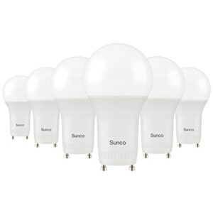 sunco 6 pack gu24 led light bulbs 2 prong a19, cri91 5000k daylight, 9w equivalent 60w, cfl replacement 800 lumen, super bright dimmable twist & lock gu24 pin base with 2 prongs instant on ul