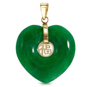 Regalia by Ulti Ramos Genuine Jade Good Fortune Heart Pendant in 14K Yellow Gold (green-jade)