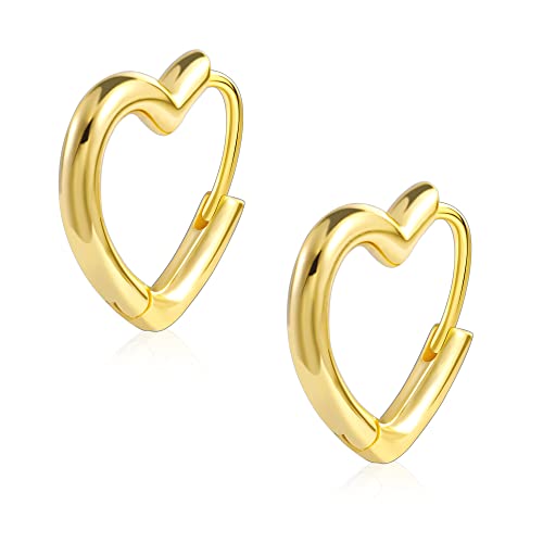 ALEXCRAFT Small Gold Heart Hoop Earrings 14K Gold Plated Tiny Heart Huggie Earrings for Women