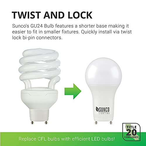 Sunco 16 Pack GU24 LED Light Bulbs 2 Prong A19, CRI91 5000K Daylight, 9W Equivalent 60W, CFL Replacement 800 Lumens, Bright Dimmable Twist & Lock GU24 Pin Base with Two Prongs Instant On U