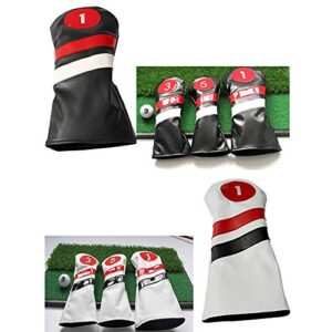 Yajun 3Pcs/Set Golf Club Head Covers Woods Driver 3 5 Wood Fairway PU Headcovers Men Women with Number Tag,White